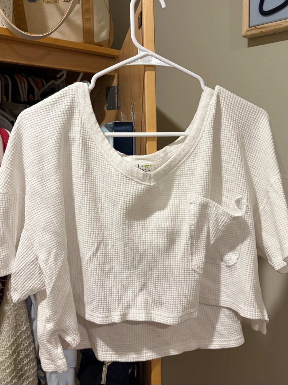 Offline by aerie White Waffle Knit Short Sleeve Top Size Large